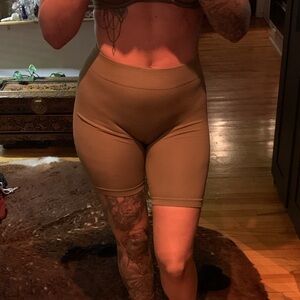 Arden B Olive Green Ribbed Athletic Bike Shorts